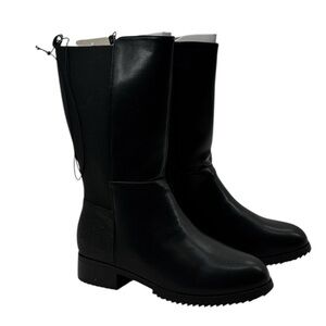 Thereabout Riley Flat Heel Black Faux Leather Women's Riding Boots Size 5